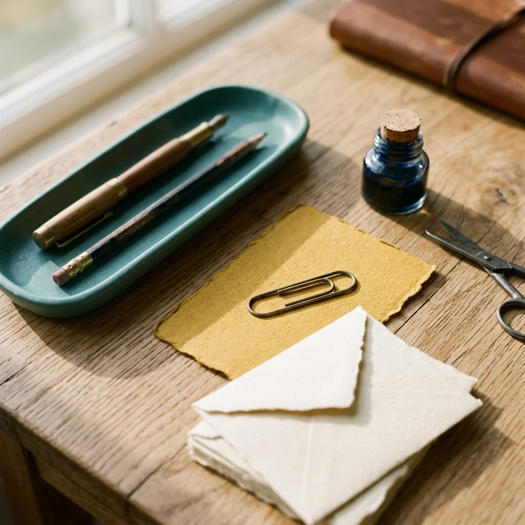 Mid-century modern desk stationery detail